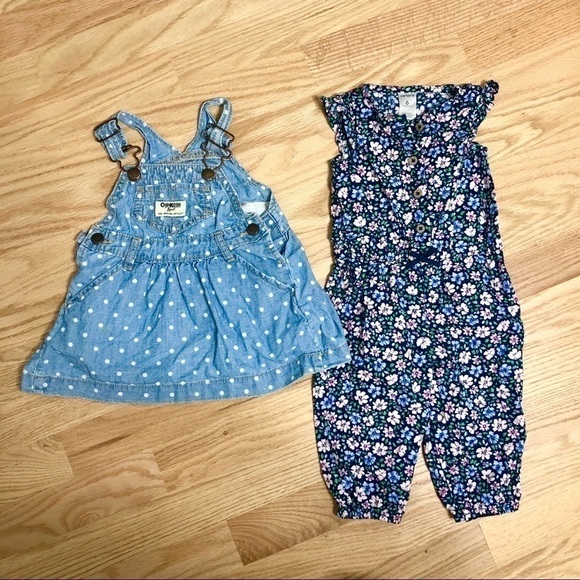 6 Month Girl Bundle Carter’s Floral Jumpsuit Denim Skirtall Skirt Overalls Baby - Picture 1 of 8
